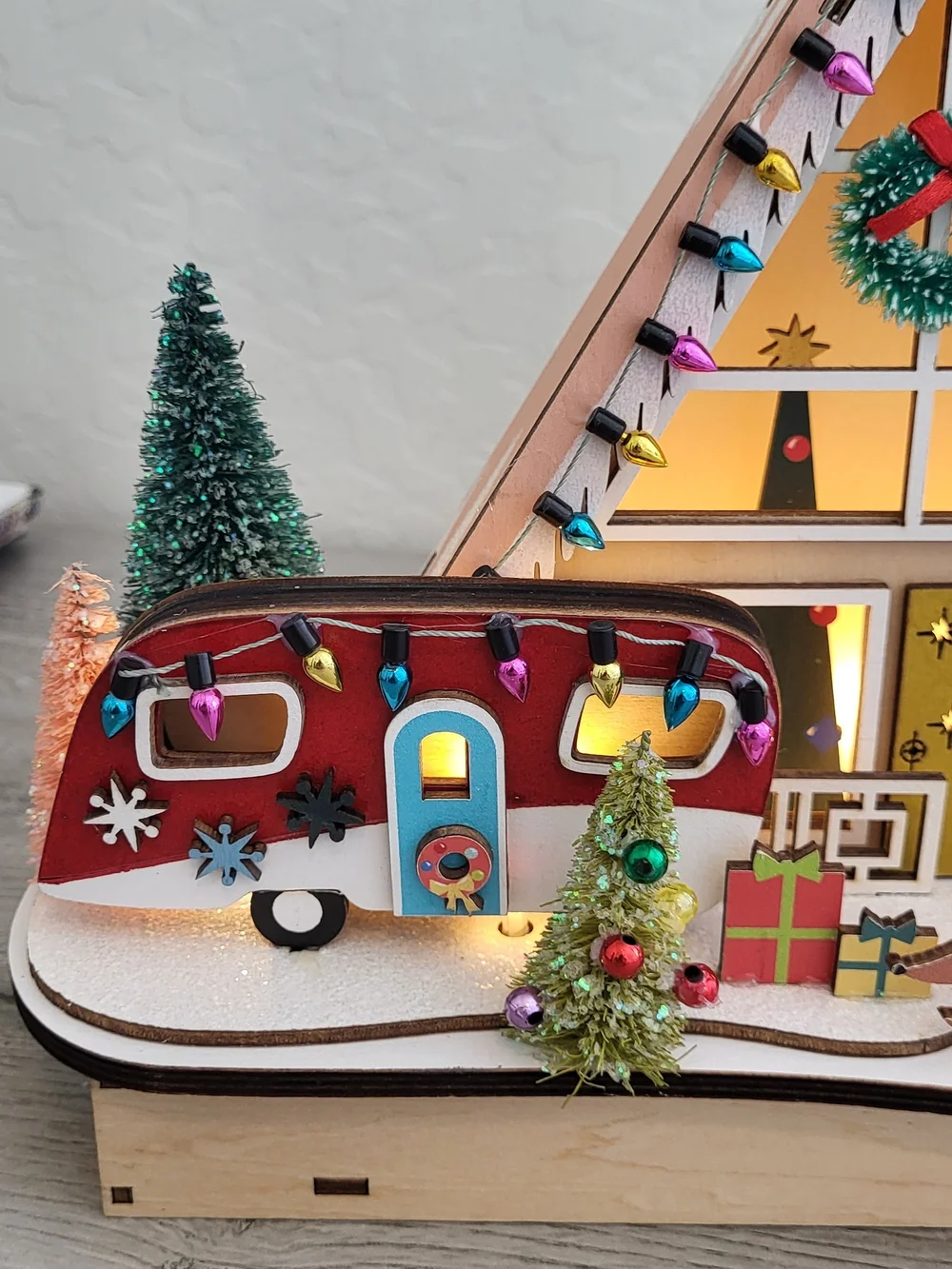 World Market Red and Green A-Frame Holiday Village LED Display